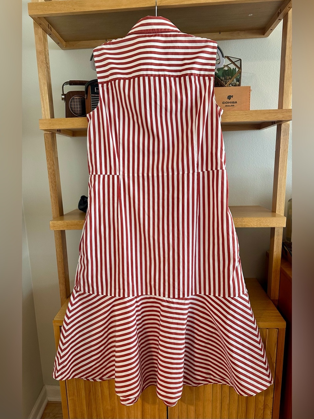 Akris Punto Red & White Striped Sleeveless Midi Dress with Pockets - size 12 - Picture 6 of 11